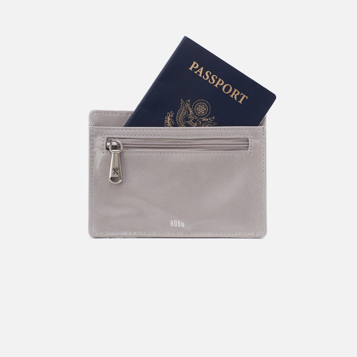 Euro Slide Card Case In Polished Leather - Light Grey | HOBO Value