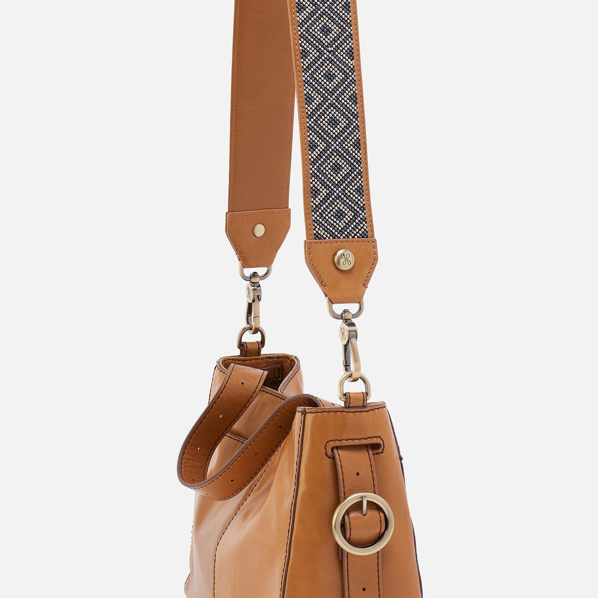 Beaded Guitar Strap In Polished Leather - Natural | HOBO Deals