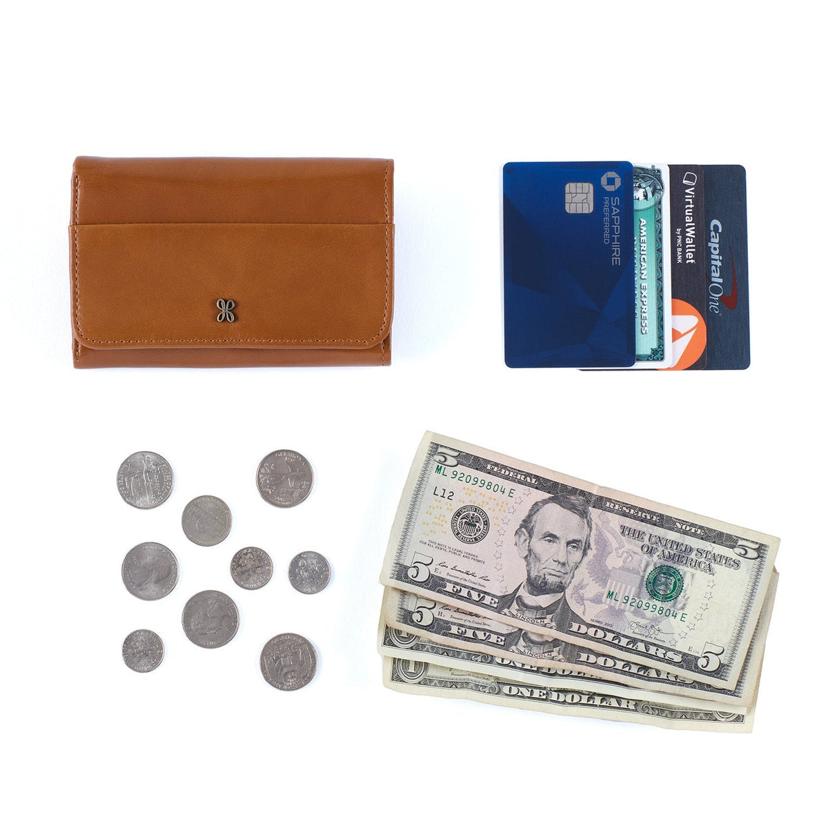 Jill Trifold Wallet In Polished Leather - Truffle | HOBO Popular