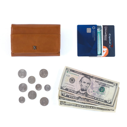Jill Trifold Wallet In Polished Leather - Truffle | HOBO Popular