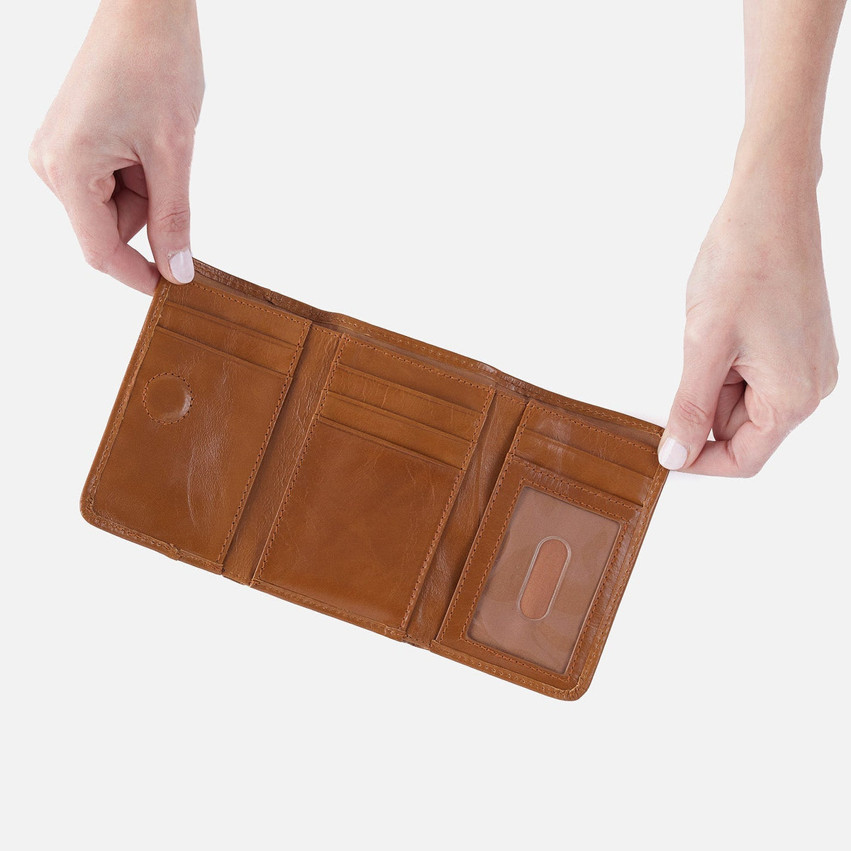 Jill Trifold Wallet In Polished Leather - Truffle | HOBO Popular