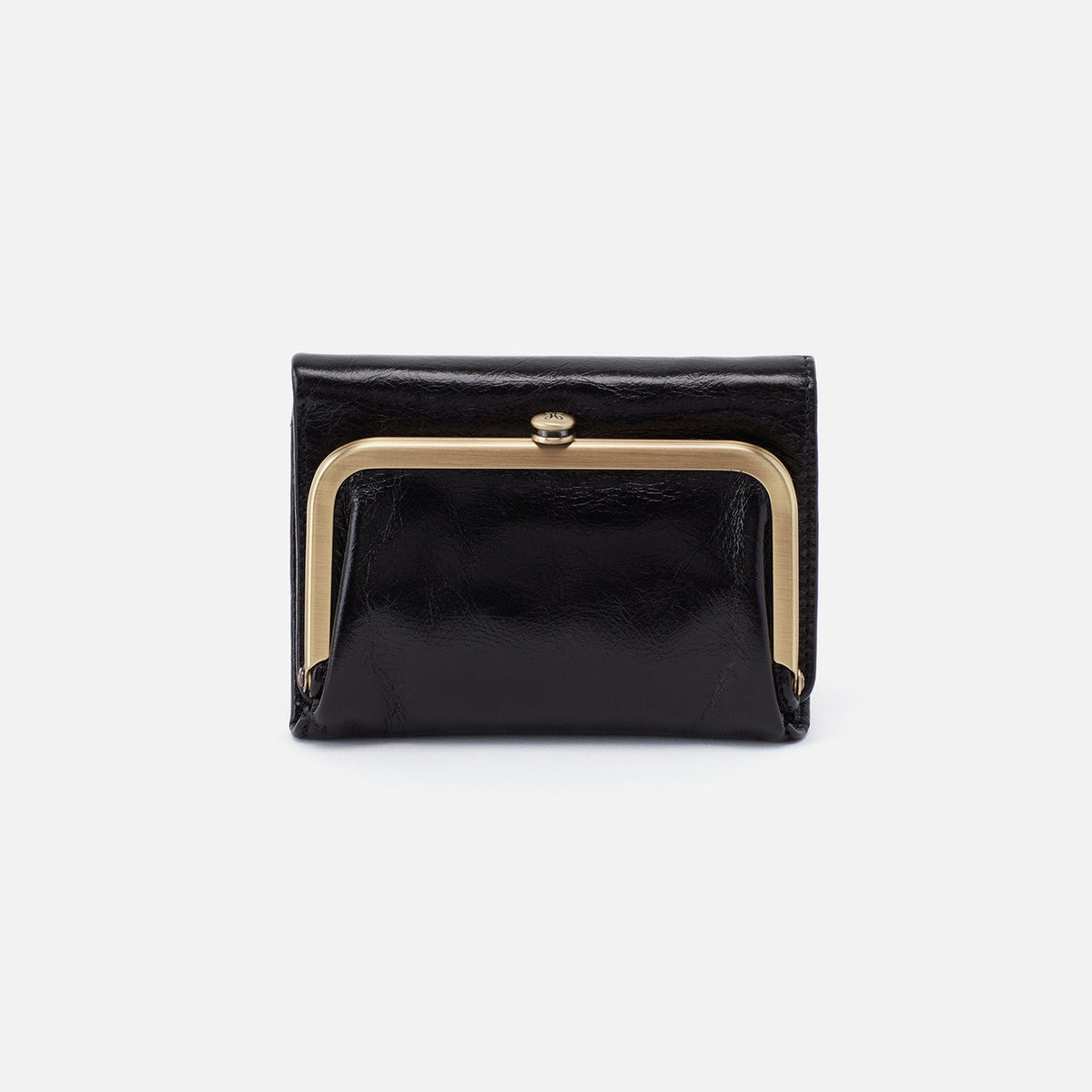 Robin Compact Wallet In Polished Leather - Black | HOBO Smart Buy