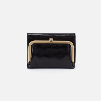 Robin Compact Wallet In Polished Leather - Black | HOBO Smart Buy