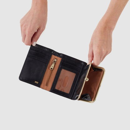 Robin Compact Wallet In Polished Leather - Black | HOBO Smart Buy