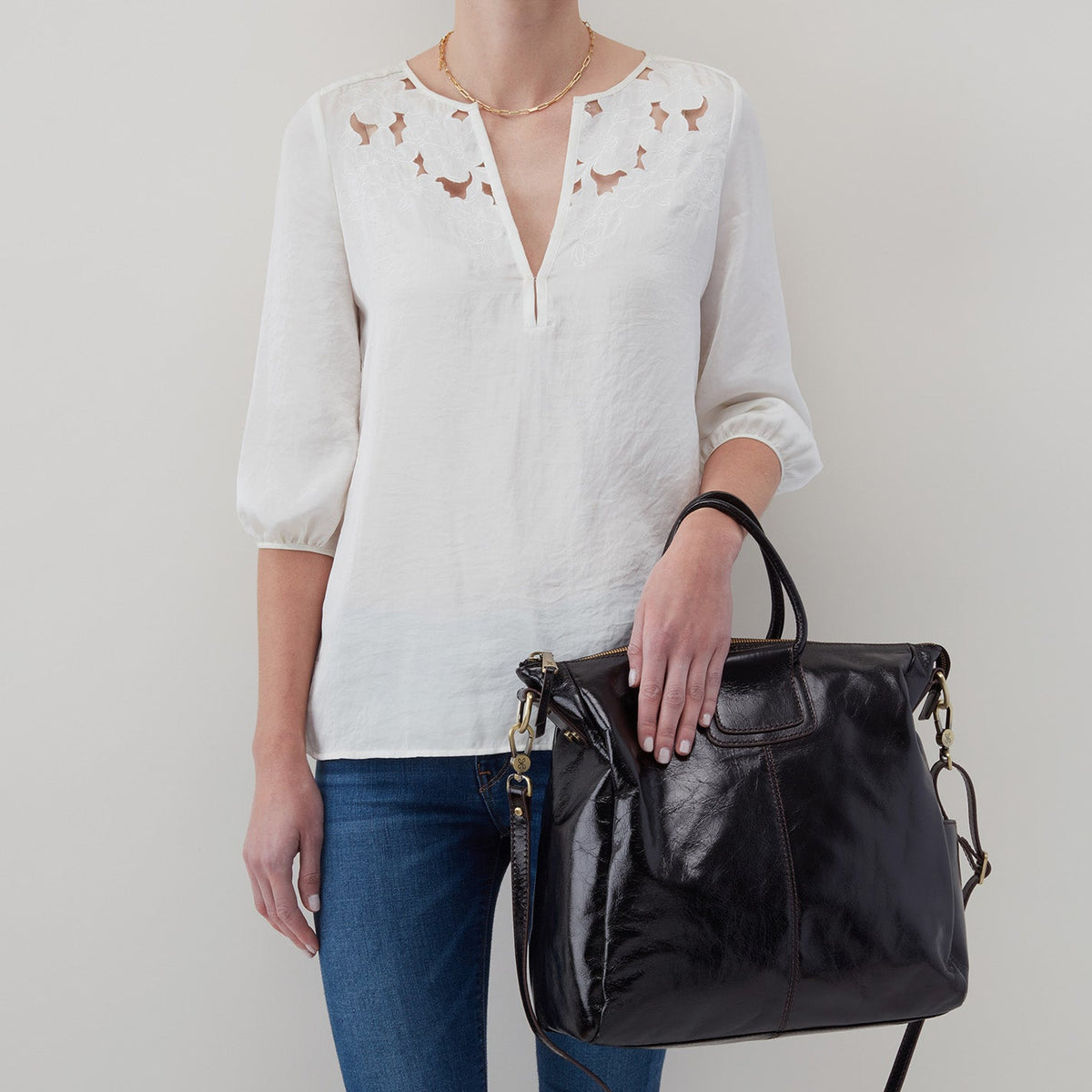 Sheila Large Satchel In Polished Leather - Black | HOBO Recommended