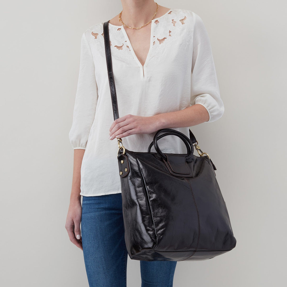 Sheila Large Satchel In Polished Leather - Black | HOBO Recommended