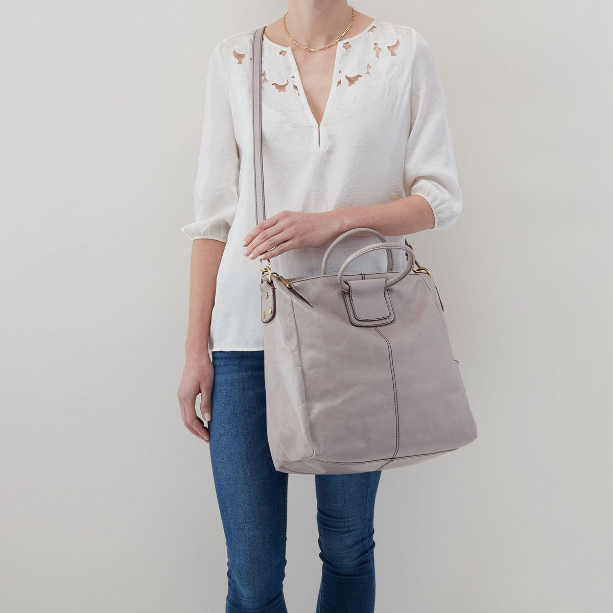 Sheila Large Satchel in Polished Leather - Driftwood | HOBO Hot Sale