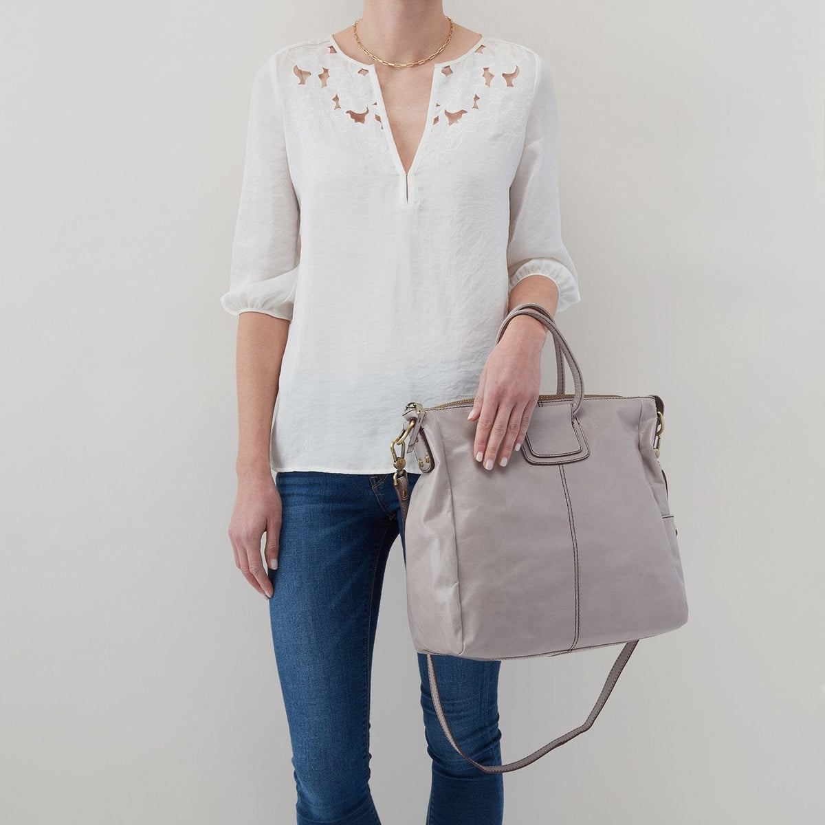 Sheila Large Satchel in Polished Leather - Driftwood | HOBO Hot Sale