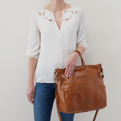 Sheila Large Satchel in Polished Leather - Truffle | HOBO Premium