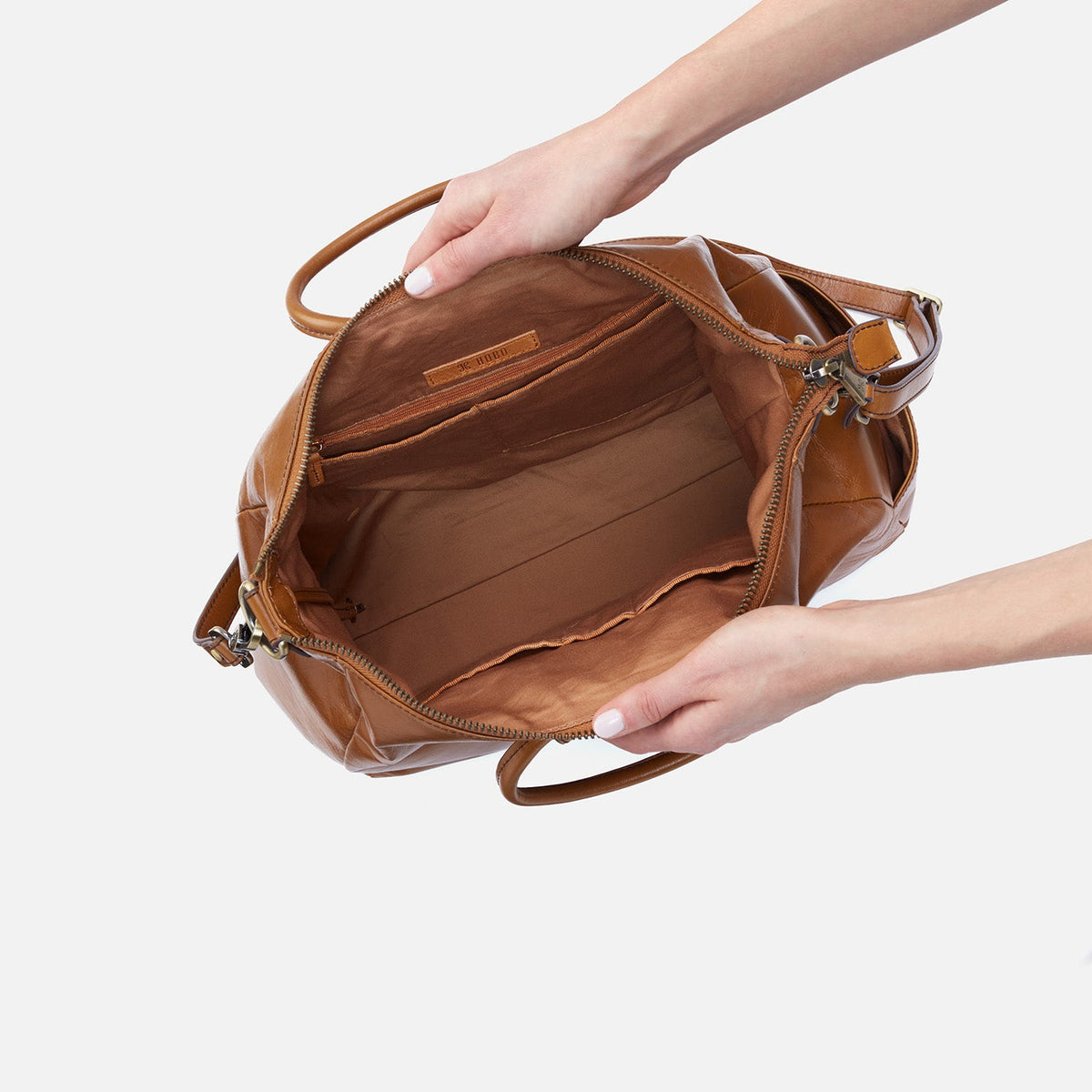 Sheila Large Satchel in Polished Leather - Truffle | HOBO Premium