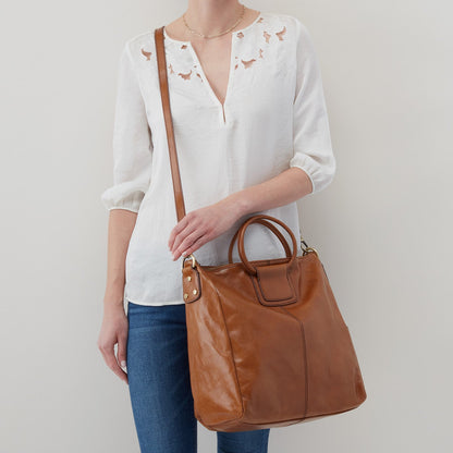 Sheila Large Satchel in Polished Leather - Truffle | HOBO Premium