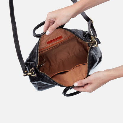 Sheila Medium Satchel In Polished Leather - Black | HOBO Trusted