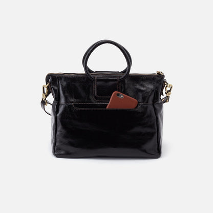 Sheila Medium Satchel In Polished Leather - Black | HOBO Trusted