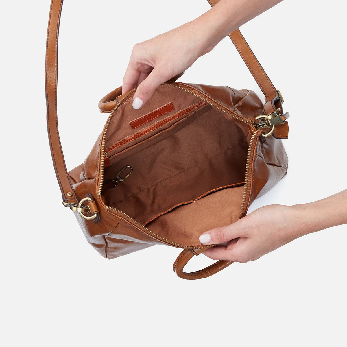 Sheila Medium Satchel In Polished Leather - Truffle | HOBO Value