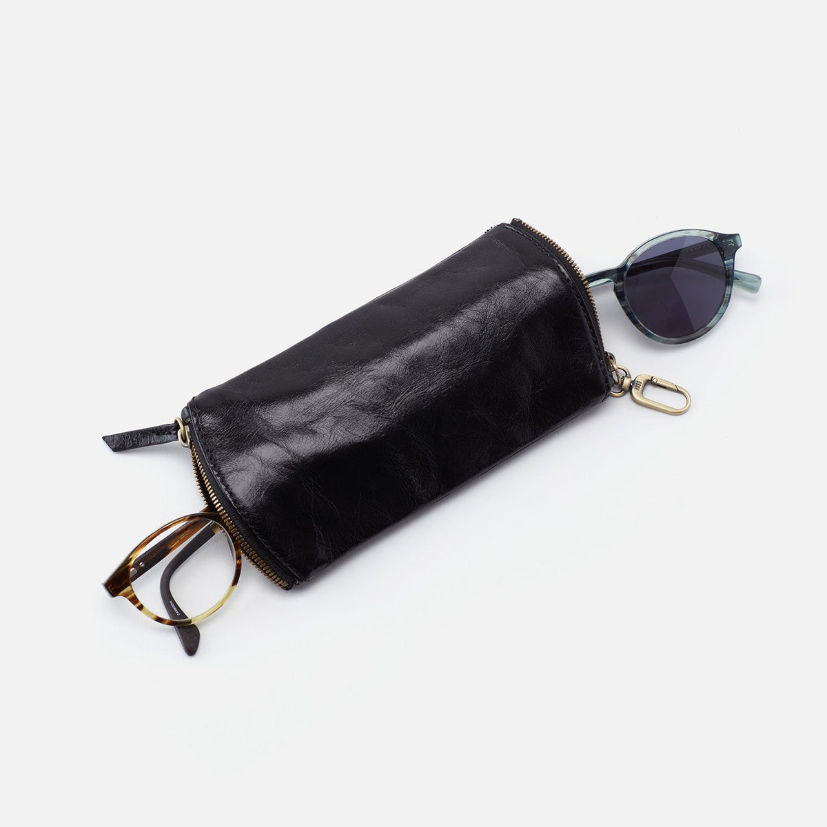 Spark Double Eyeglass Case In Polished Leather - Black | HOBO New