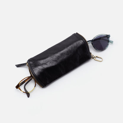 Spark Double Eyeglass Case In Polished Leather - Black | HOBO New