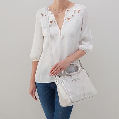 Sheila Medium Satchel In Metallic Leather - Silver | HOBO New