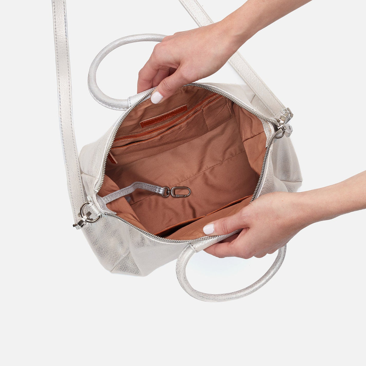 Sheila Medium Satchel In Metallic Leather - Silver | HOBO New