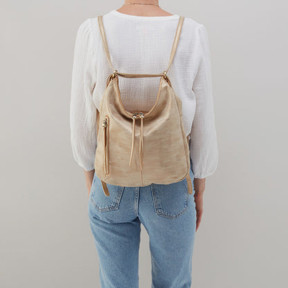 Merrin Convertible Backpack In Metallic Leather - Gold Leaf | HOBO Sale