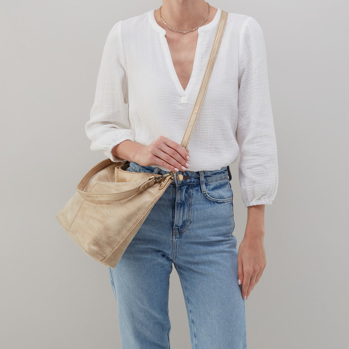 Pier Shoulder Bag in Metallic Leather - Gold Leaf | HOBO Customer Favorite