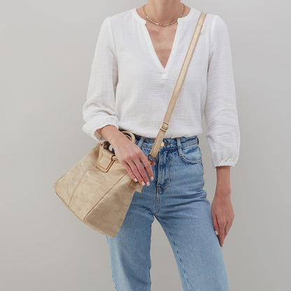 Sheila Medium Satchel In Metallic Leather - Gold Leaf | HOBO New