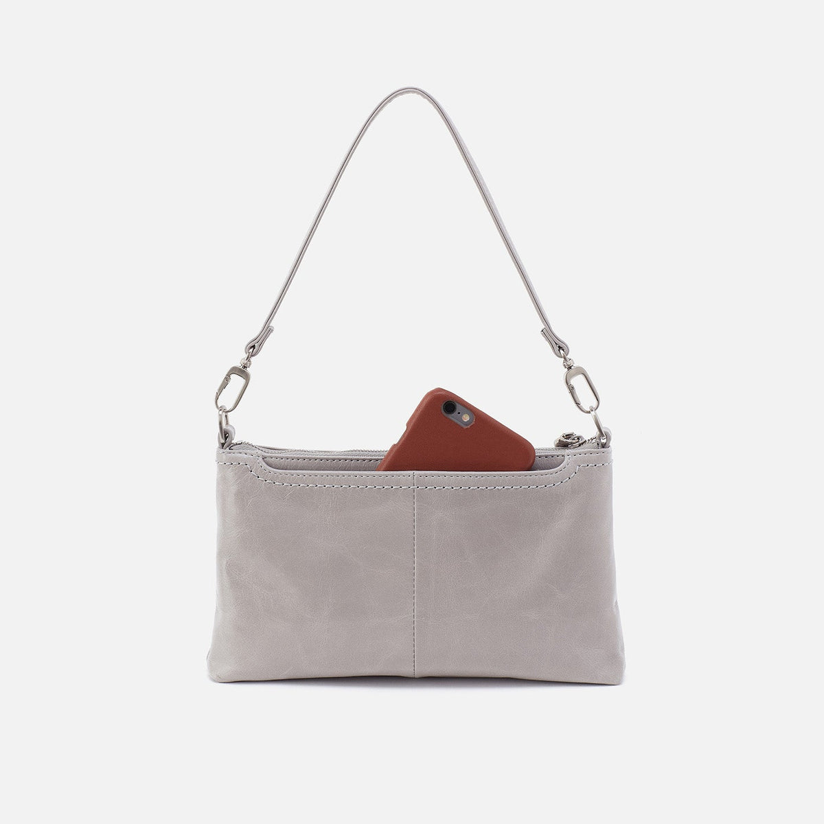 Darcy Crossbody In Polished Leather - Light Grey | HOBO Trusted