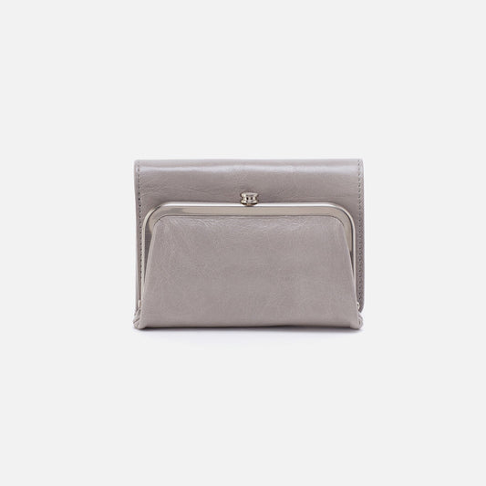 Robin Compact Wallet In Polished Leather - Light Grey | HOBO Deals