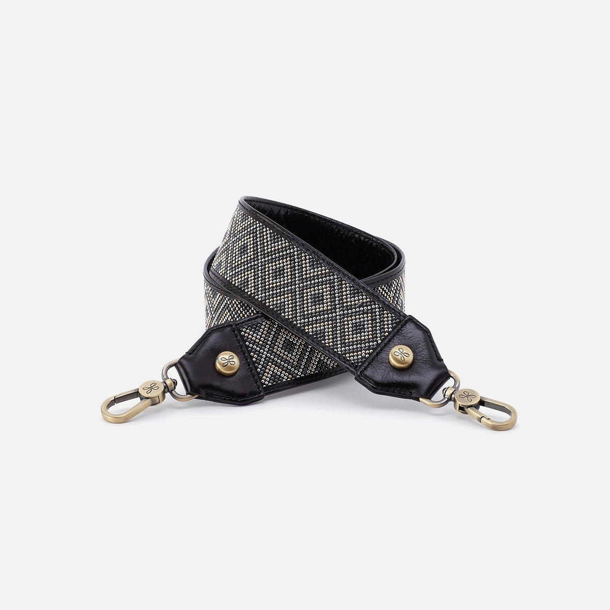 Beaded Guitar Strap In Polished Leather - Black | HOBO Top Pick