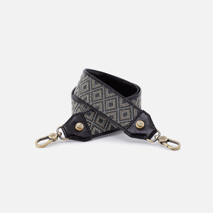 Beaded Guitar Strap In Polished Leather - Black | HOBO Top Pick