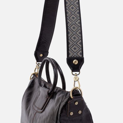 Beaded Guitar Strap In Polished Leather - Black | HOBO Top Pick