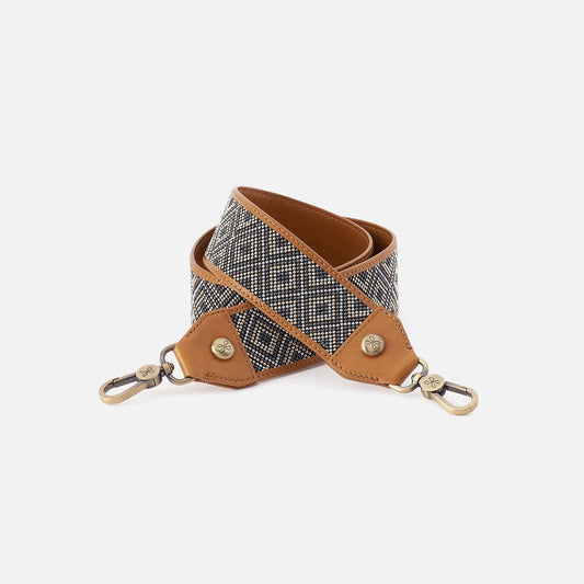 Beaded Guitar Strap In Polished Leather - Natural | HOBO Deals