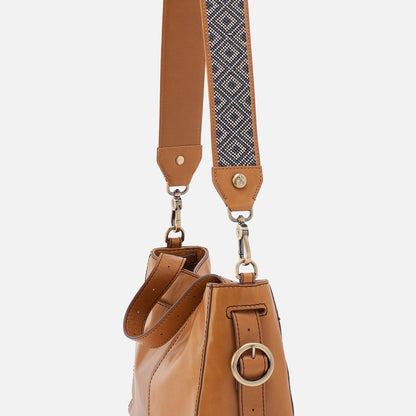 Beaded Guitar Strap In Polished Leather - Natural | HOBO Deals
