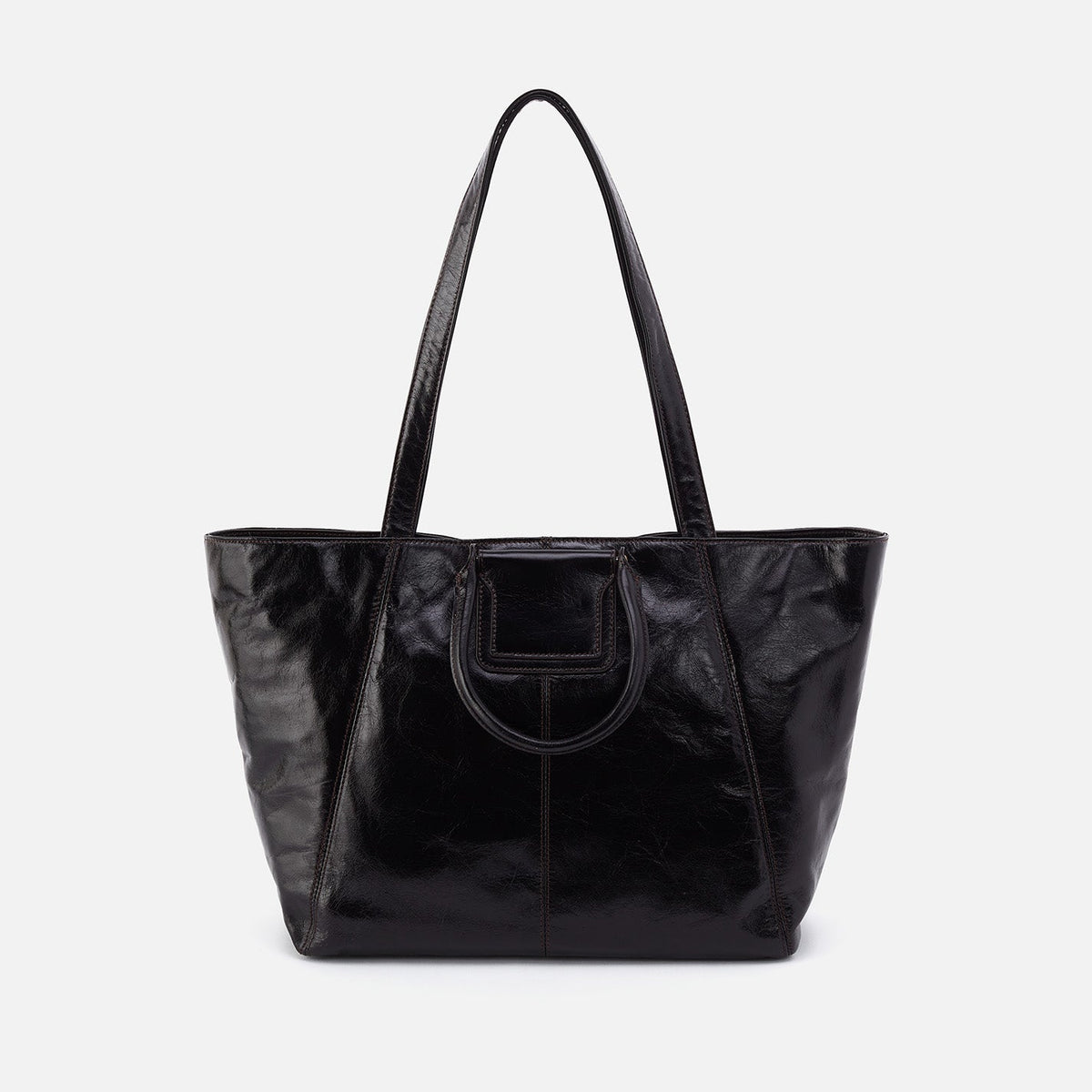 Sheila East-West Tote In Polished Leather - Black | HOBO New