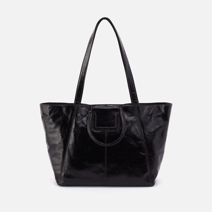 Sheila East-West Tote In Polished Leather - Black | HOBO New