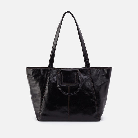 Sheila East-West Tote In Polished Leather - Black | HOBO New