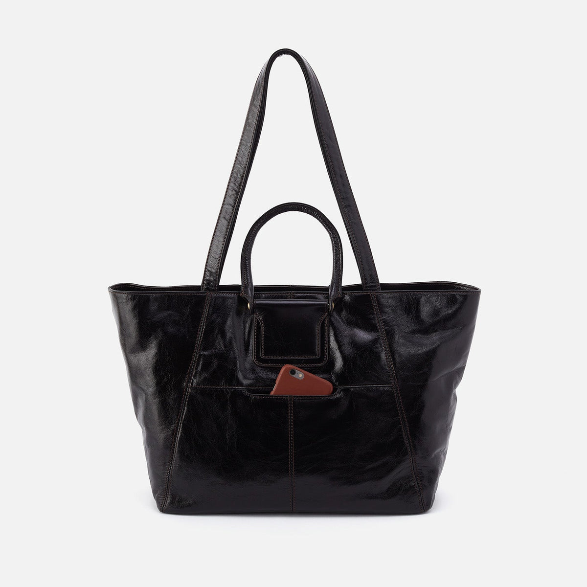 Sheila East-West Tote In Polished Leather - Black | HOBO New