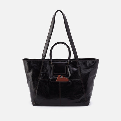 Sheila East-West Tote In Polished Leather - Black | HOBO New