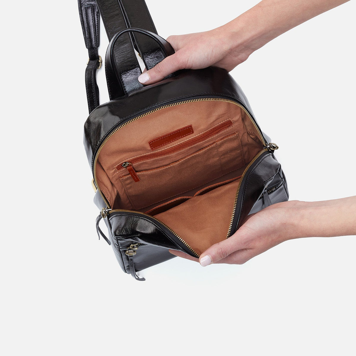 Billie Backpack In Polished Leather - Black | HOBO Deals