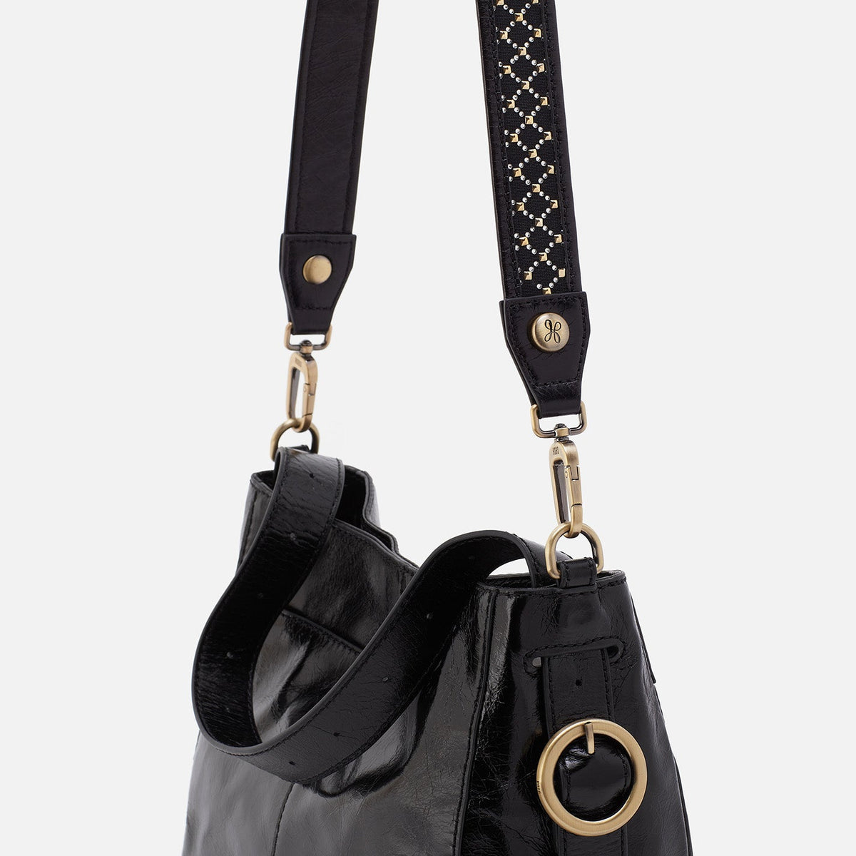 Lattice Stud Strap In Polished Leather - Black | HOBO Sale