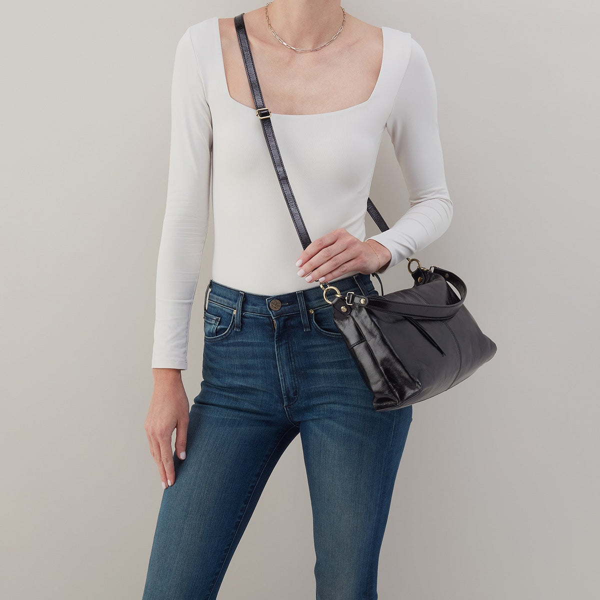 Avon Shoulder Bag In Polished Leather - Black | HOBO Best Price