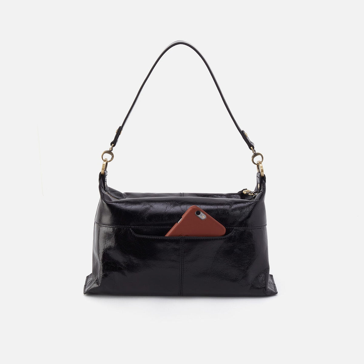 Avon Shoulder Bag In Polished Leather - Black | HOBO Best Price