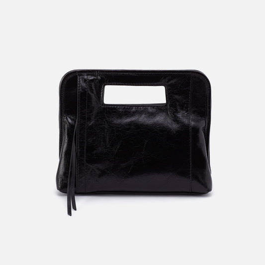 Ace Clutch In Polished Leather - Black | HOBO Great Value