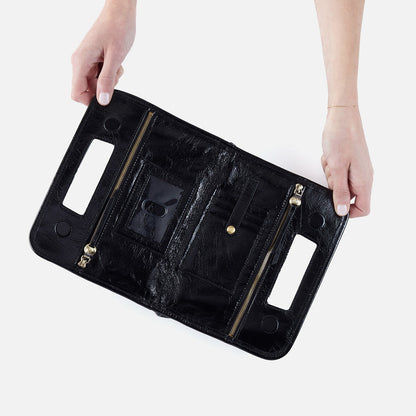 Ace Clutch In Polished Leather - Black | HOBO Great Value