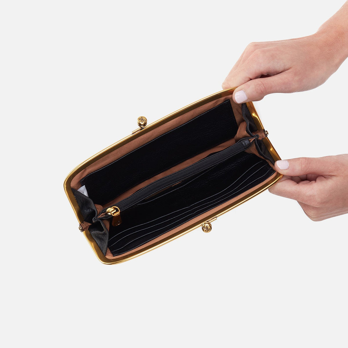Cora Large Frame Wallet In Pebbled Leather - Black | HOBO Deals