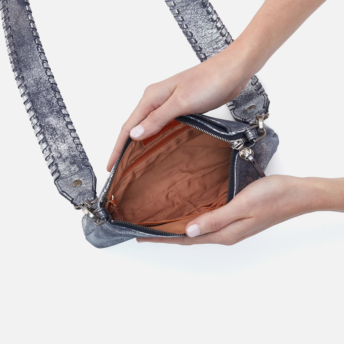 Darcy Crossbody In Metallic Leather - Blue Pewter | HOBO Smart Buy