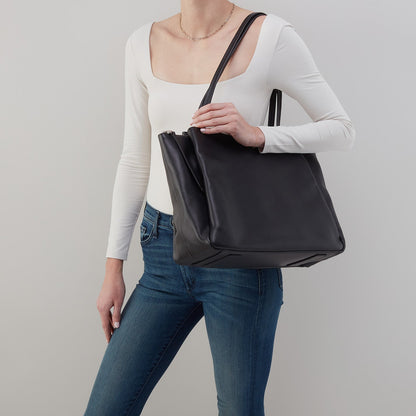 Essential Large Tote In Soft Saffiano Leather - Black | HOBO Sale