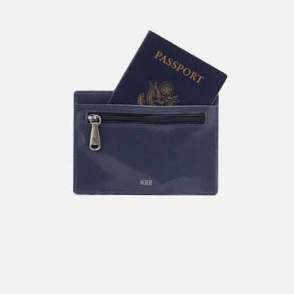Euro Slide Card Case In Polished Leather - Blue Stone | HOBO Classic