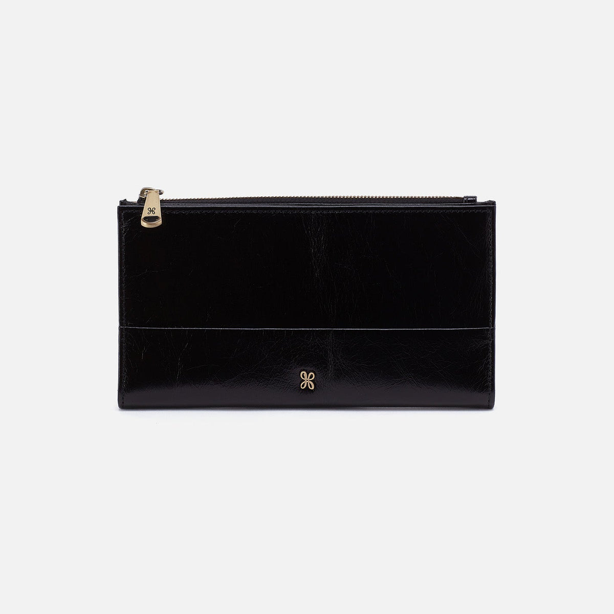 Jill Large Bifold Wallet In Polished Leather - Black | HOBO New