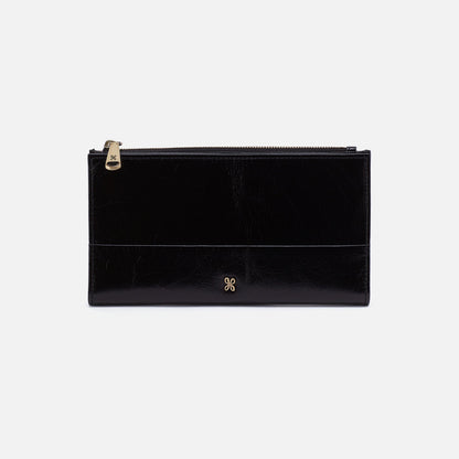 Jill Large Bifold Wallet In Polished Leather - Black | HOBO New