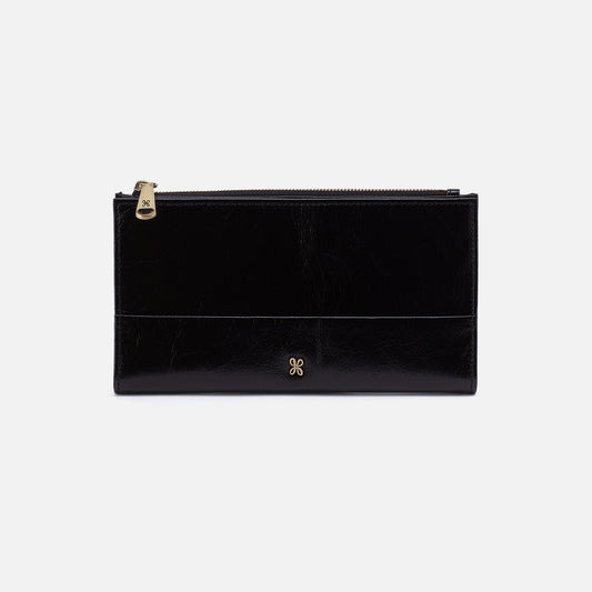 Jill Large Bifold Wallet In Polished Leather - Black | HOBO New